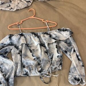 Gypsies & Moondust Black and Gray Off-Shoulder Blouse